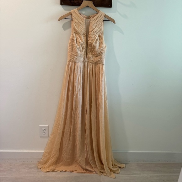 Anthropologie BHLDN Aurelie 100% Silk Peach Pleated Maxi Dress Size 4 - Picture 3 of 8